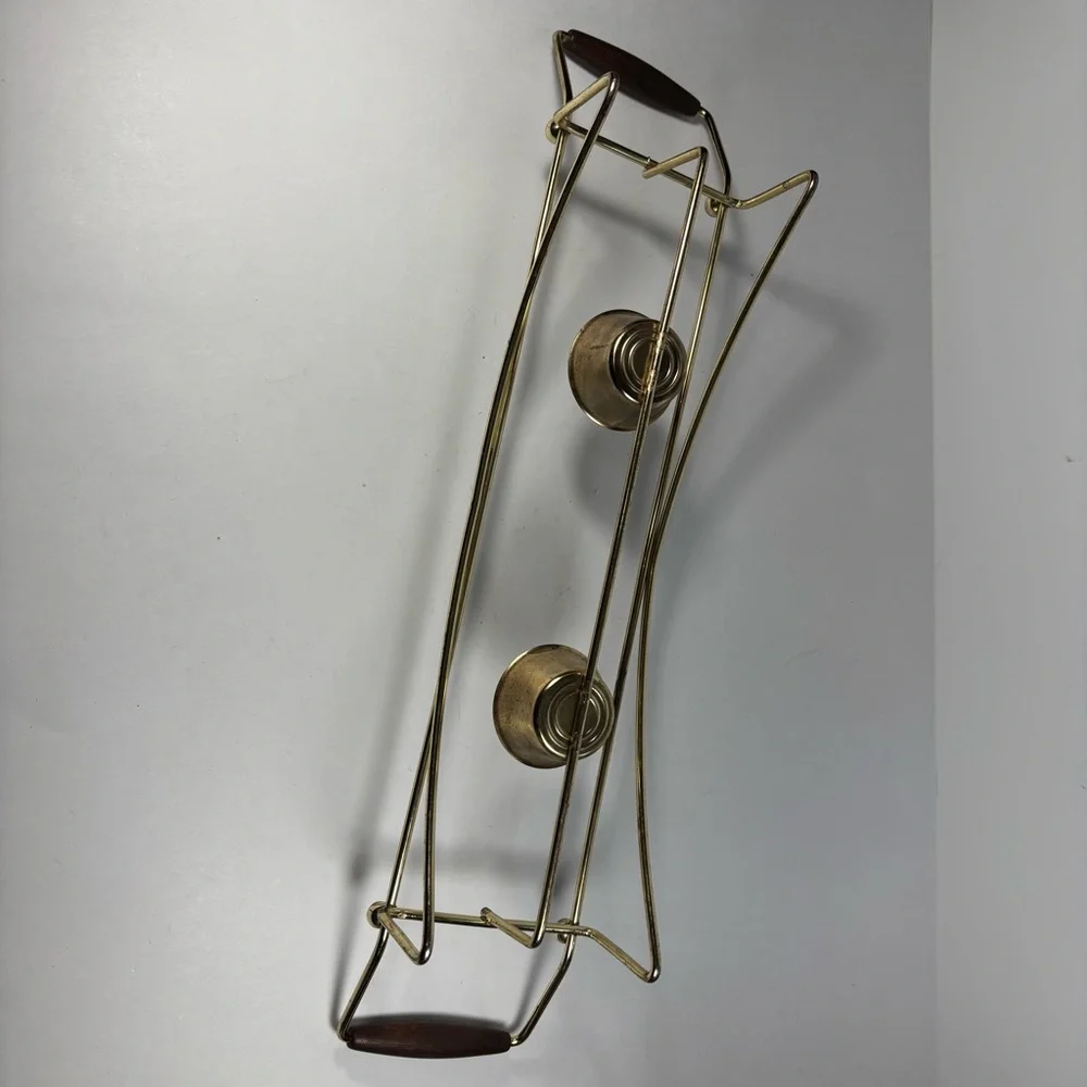 MCM Gold Metal‎ Rectangle Casserole Serving Dish Holder Warmer Wood Handles